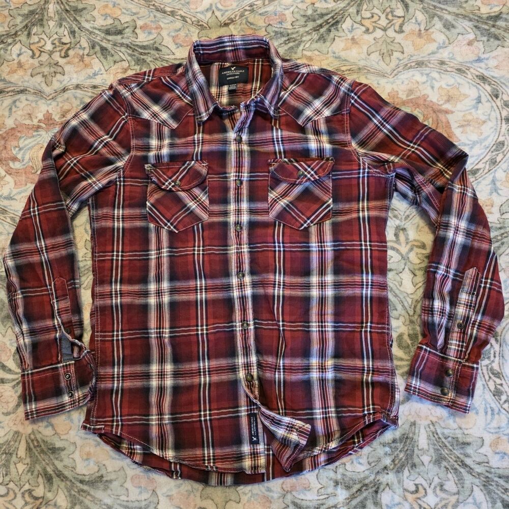American Eagle Outfitters Plaid Shirt - Red - Snap Western Mens Size M